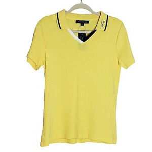 NWT Tommy Hilfiger Yellow Navy Polo Short Sleeve Cotton Sustainable Preppy